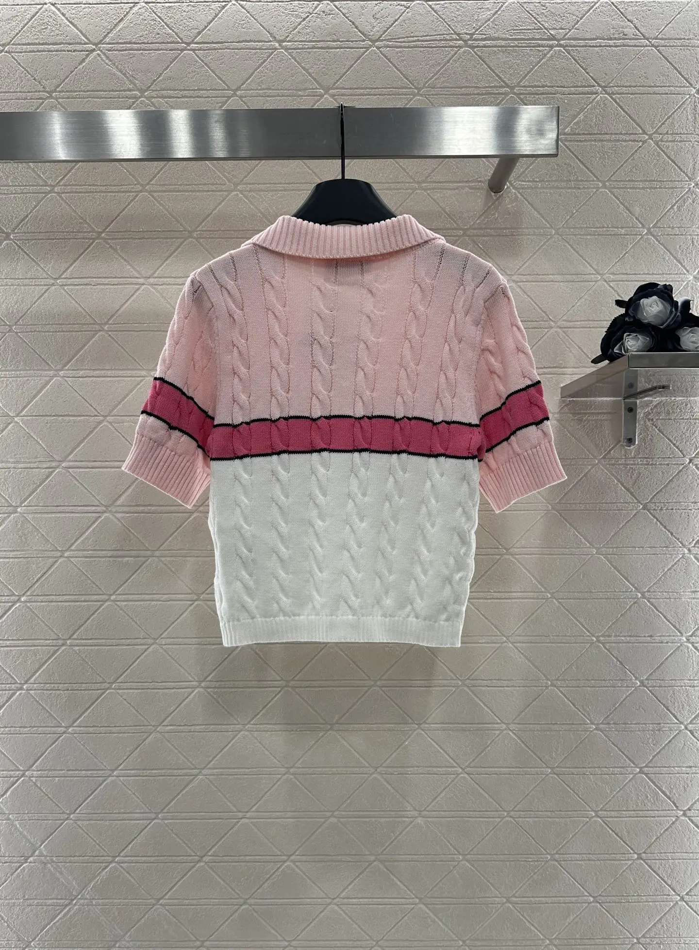 

2025 Summer New Product Zipper Open Knitted Short Sleeve Soft and Comfortable Strap Bow College Style WYY-289