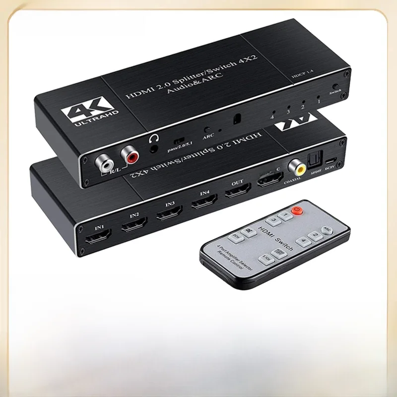 Przełącznik 4x2 4K HDMI Audio Extractor ARC & Optical Toslink 4 IN 2 OUT Przełącznik HDMI 4K 60Hz HDMI Switcher Remote do Apple TV PS4 — zdjęcie produktu 7