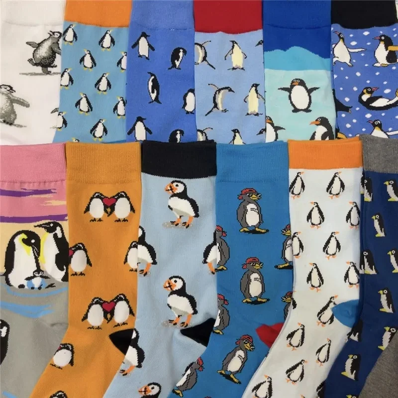 Skarpetki dla dorosłych Crew Cotton Silly Penguin Funny Lovely Cute Animal Antarctica Winter New Cartoon Original Design Street Fashion Sox — zdjęcie 2