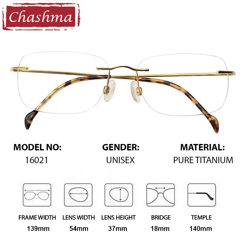 Chashma Prescription Glasses Optical Pure Titanium Rimless Eyeglasses Frames Men Women for Recipe Progressive Eyewear Spectacles