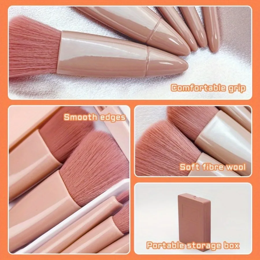 مجموعة واحدة من فرش المكياج الوردية، مع مرآة وصندوق تخزين، مقبض مريح، مناسب للمبتدئين والمحترفين