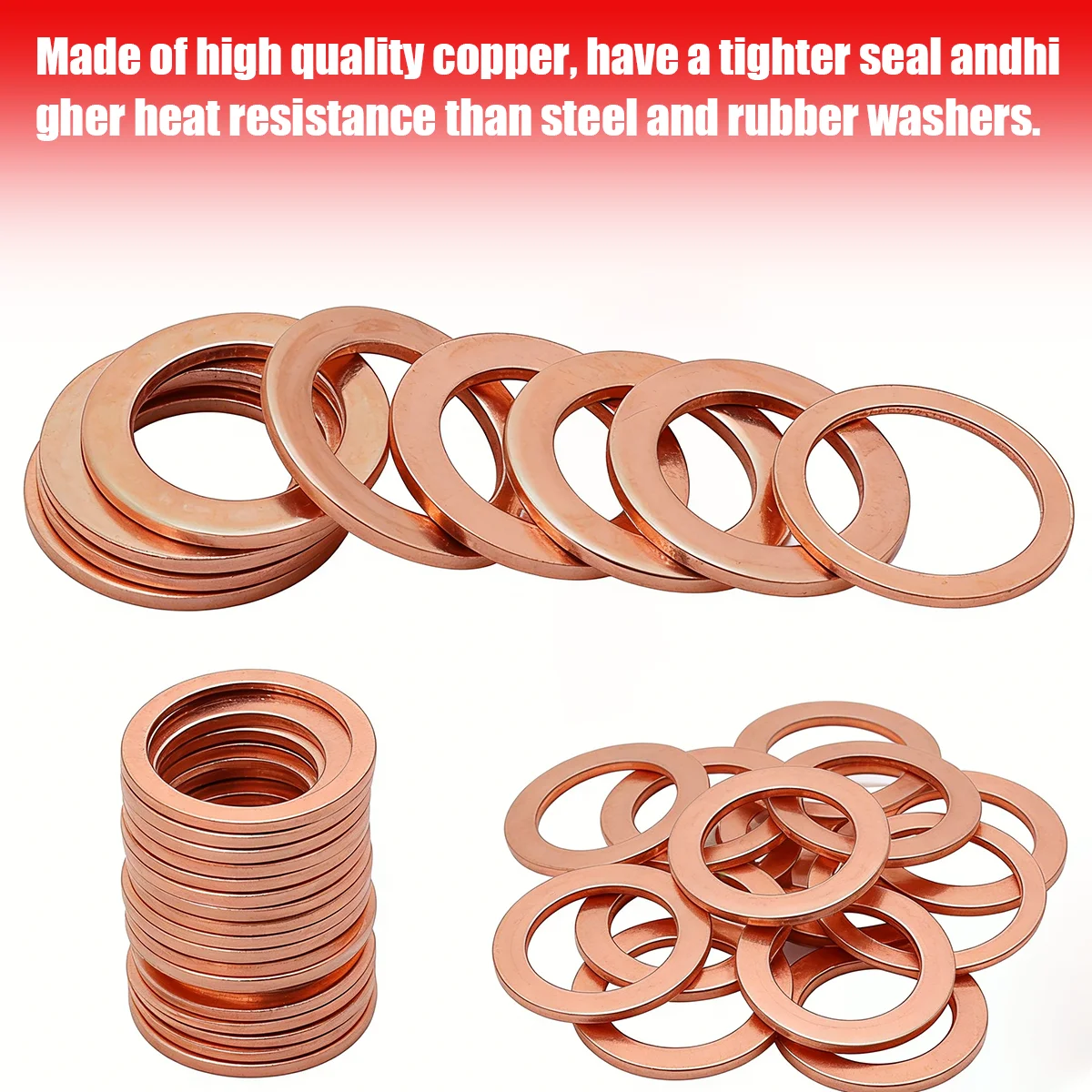 200-piece Set of Metric Brass Washers, Washer Kits, Compression Washers, Engine Sealing Washers, Flat Washer Kits.