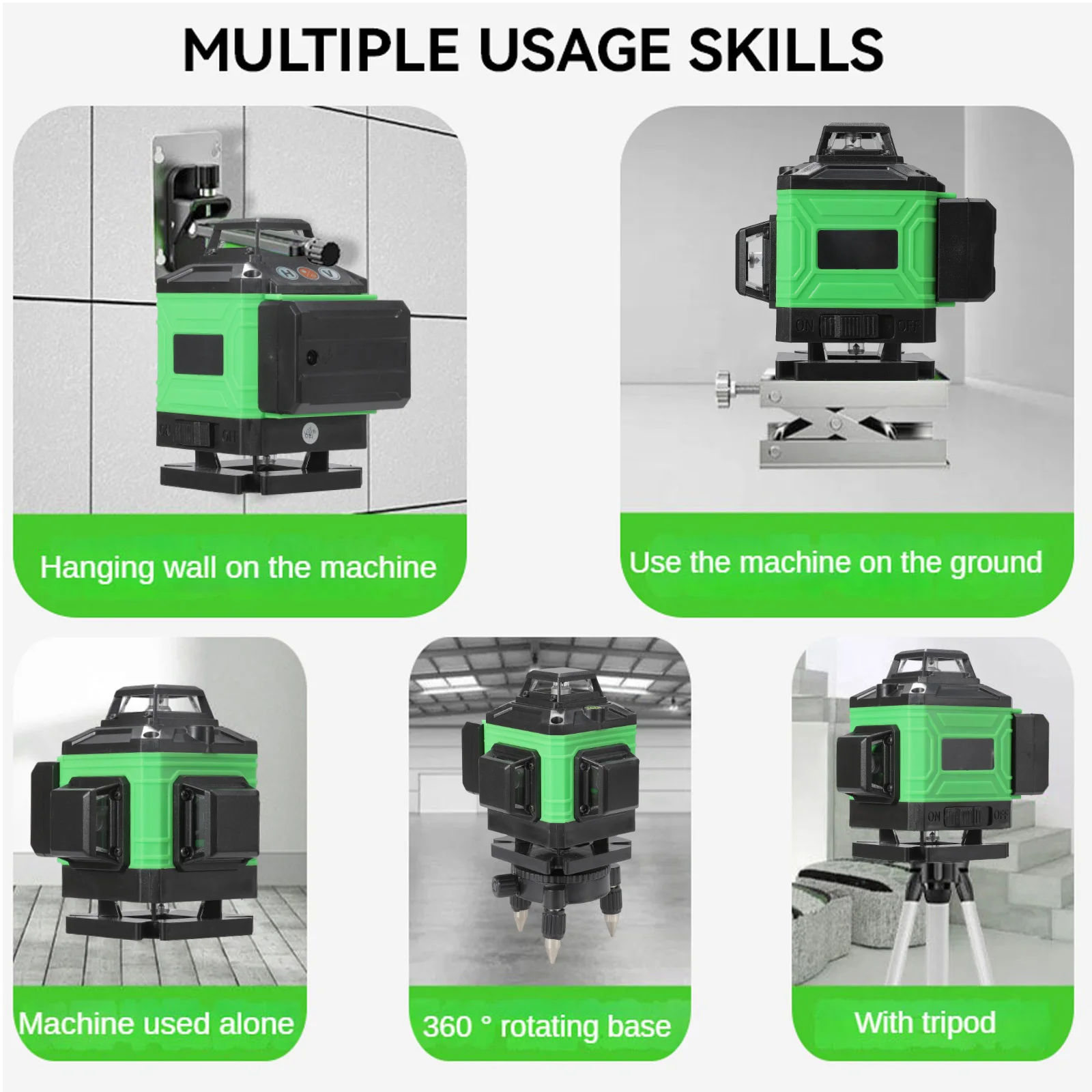 16 خطًا 4D مستوى الليزر 3 °   أداة تسوية وظيفة التسوية الذاتية خط ملصق حائط أرضي متعدد الاتجاهات مع حامل ثلاثي القوائم
