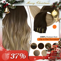 Extensiones de cabello con Clip de brillo completo, Clip de cabello humano Balayage, 7 Uds., 120g, extensiones de cabello de doble trama, cabello humano para mujer
