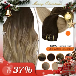 Clip Full Shine nelle estensioni dei capelli Clip per capelli umani Balayage 7 pezzi 120g Estensioni dei capelli a doppia trama Capelli umani per donna