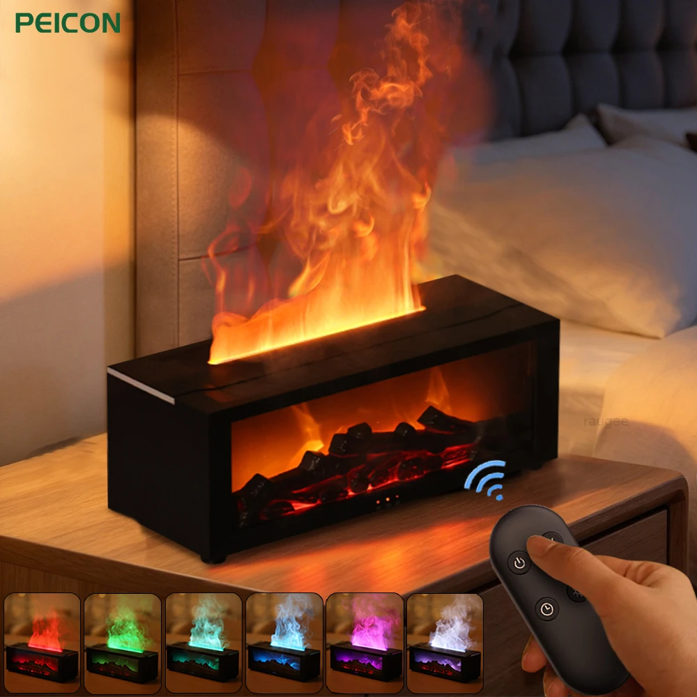 Image of Ätherisches Öl Diffusor 7 Farben Kamin-Flammen-Feueröl-Diffusor 150ml Aromatherapie-Luftbefeuchter mit Fernbedienung für Zuhause