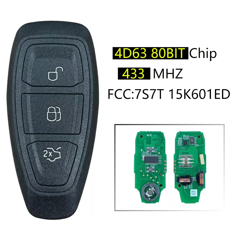 

CN018042 3 Button 4D63 chip Smart Key Fob For Ford Focus Fiesta C-Max 2011-2019 KR55WK48801 433Mhz FCCid 7S7T-15K601ED