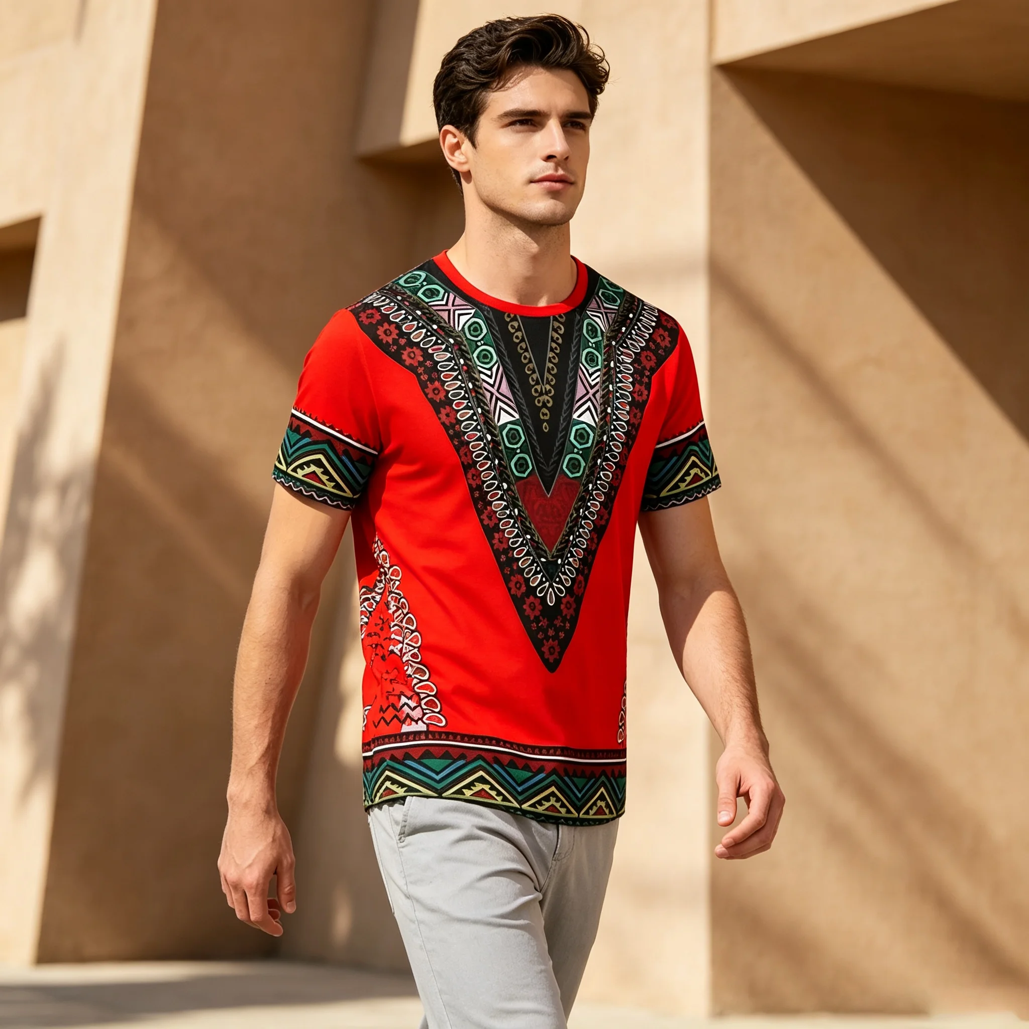 Herren Gothic Tribal Cross Print Kompressions-T-Shirt Schnelltrocknend Fitness Gym Kurzarm Dunkler Punk Streetwear Muskel-T-Shirt – Detail 5