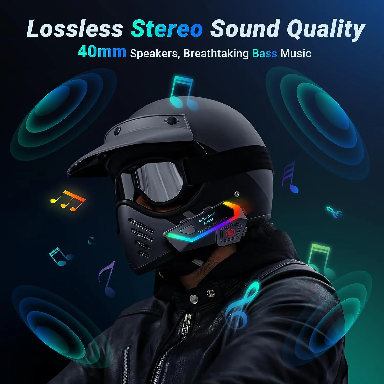 GEARELEC Motorcycle Helmet Intercom Bluetooth Headset 6 Riders 2000M Interphone Communication With IP67 FM Radio Music Sharing