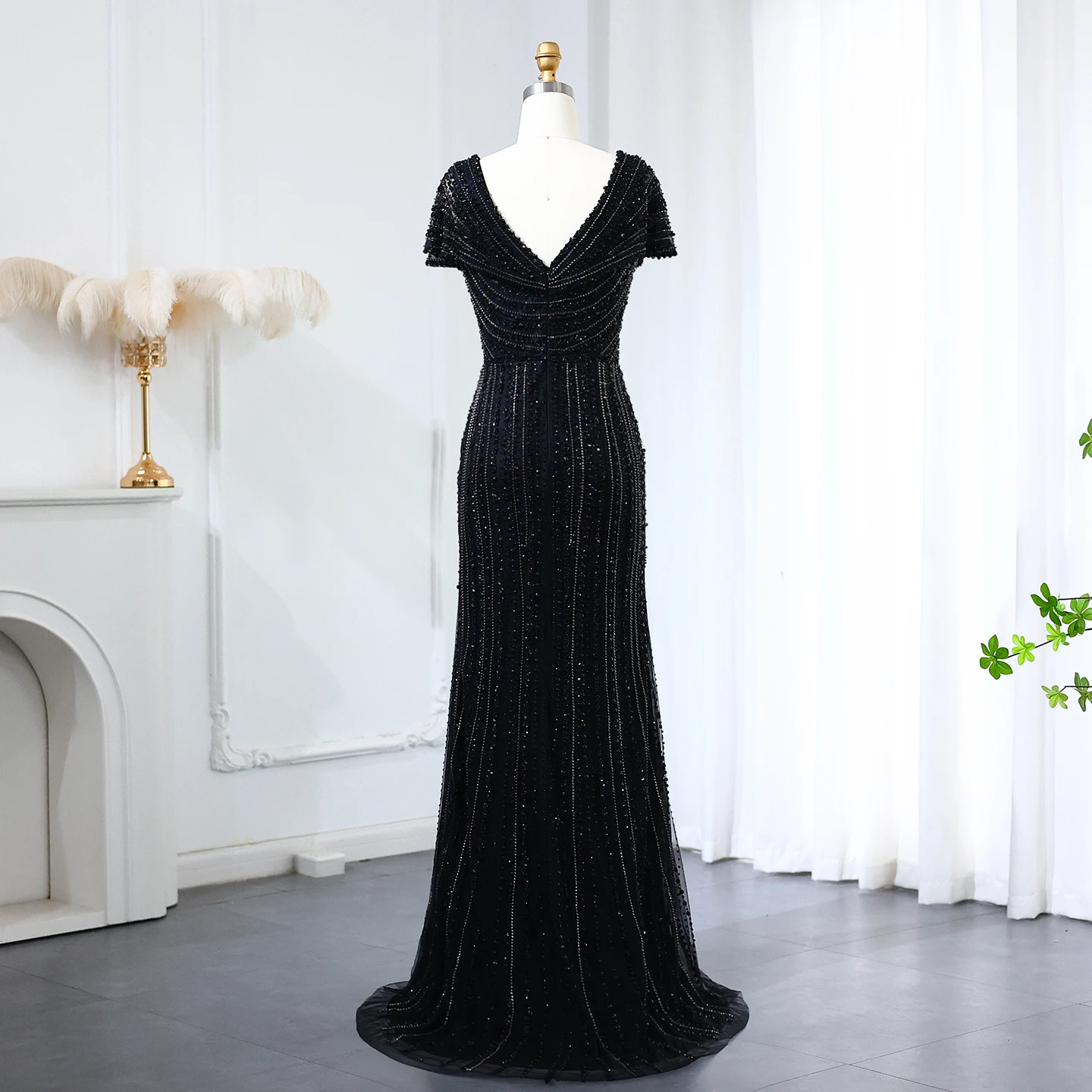 Sharon Said Luxuriöse Dubai Silber-Nude Abendkleider für Hochzeiten, Meerjungfrauenkleid mit Kapärmeln, Arabisches Formelles Partykleid SS045 Maßanfertigung – Detail 28