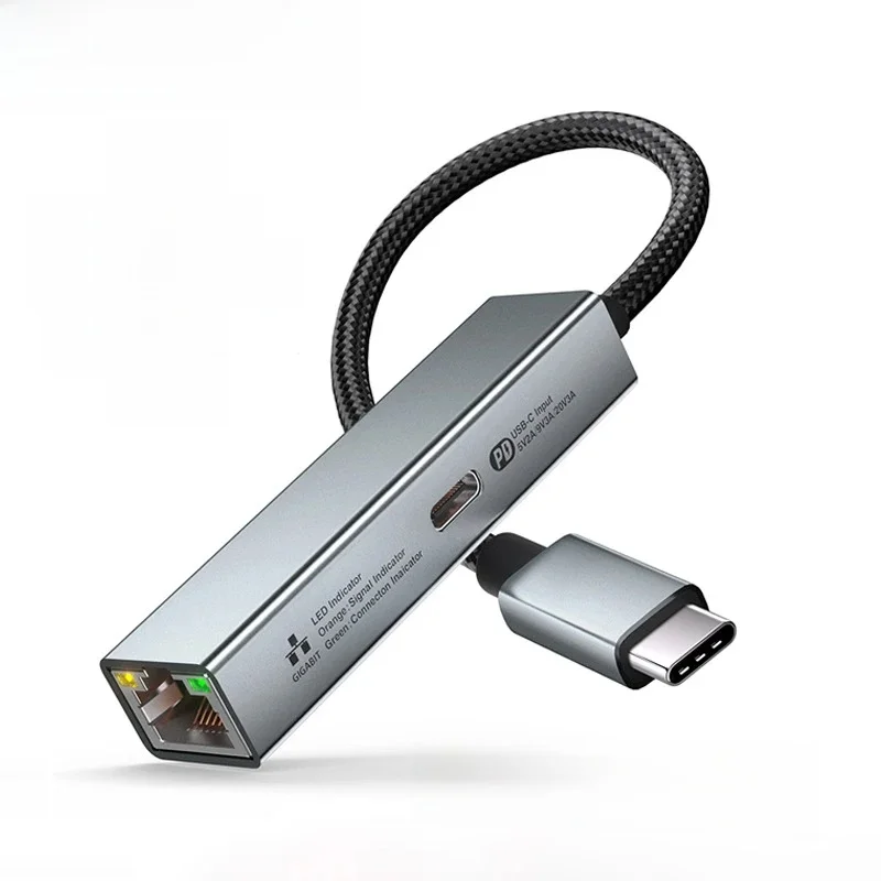 Konwerter 2 w 1 USB typu C na RJ45 USB-C HUB PD 60W Szybkie ładowanie Karta sieciowa typu C Lan Gigabit Adapter Kabel do notebooka PC — zdjęcie produktu 7