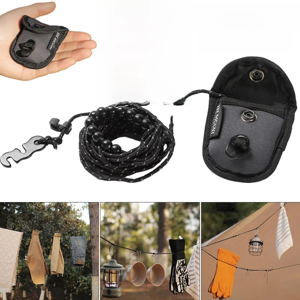 Corde à linge extensible de Camping de 3 M avec 12 perles coupe-vent, corde à linge de voyage, ligne de vêtements élastique pour voyage d'hôtel et croisière