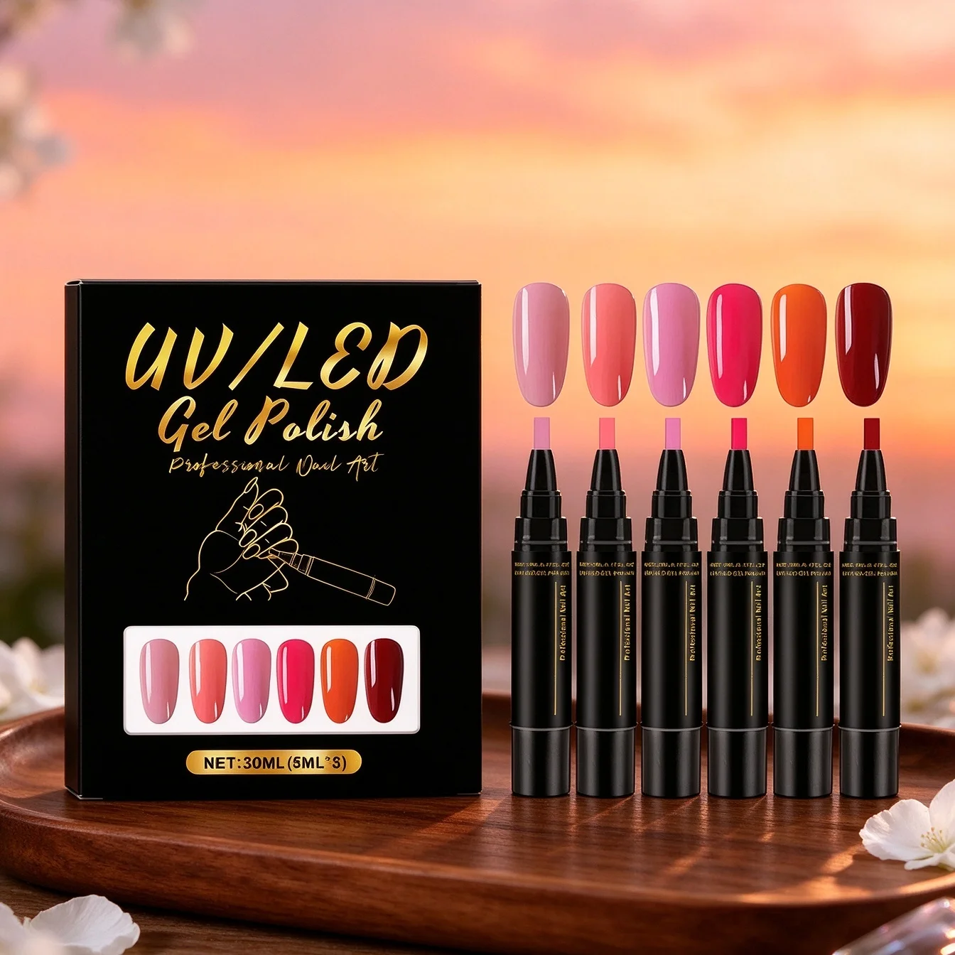 One‑step Gel Nail Polish Pen 6 Colors Application Pigmented Long‑lasting Chip‑resistant UV LED Nail Gel Pens for Salon Nail Art