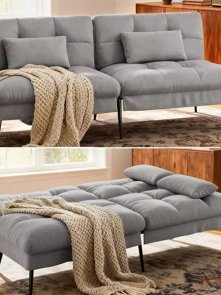 COMHOMA Schlafsofa mit Schlaffunktion, Futonbezug ausklappbar, Ecksofa, Gästesofa 3-Sitzer mit Verstellbarer Rückenlehne, Stoff