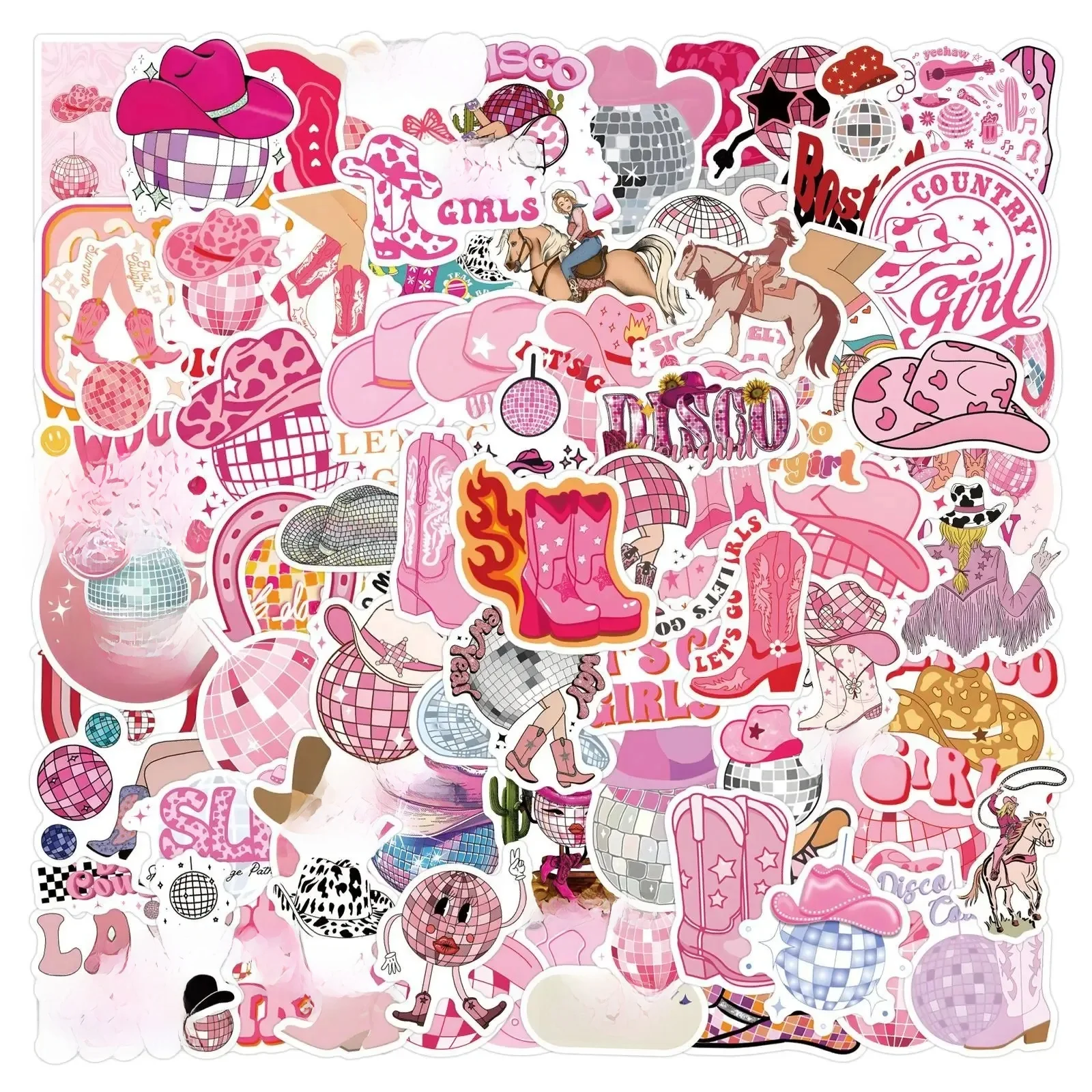 AliExpress Kpustyle 10/30/50/110PCS Pink Style Disco Cowgirl Stickers Cartoon Graffiti Sticker Luggage Laptop Guitar Car Bike Scrapbooking Decals