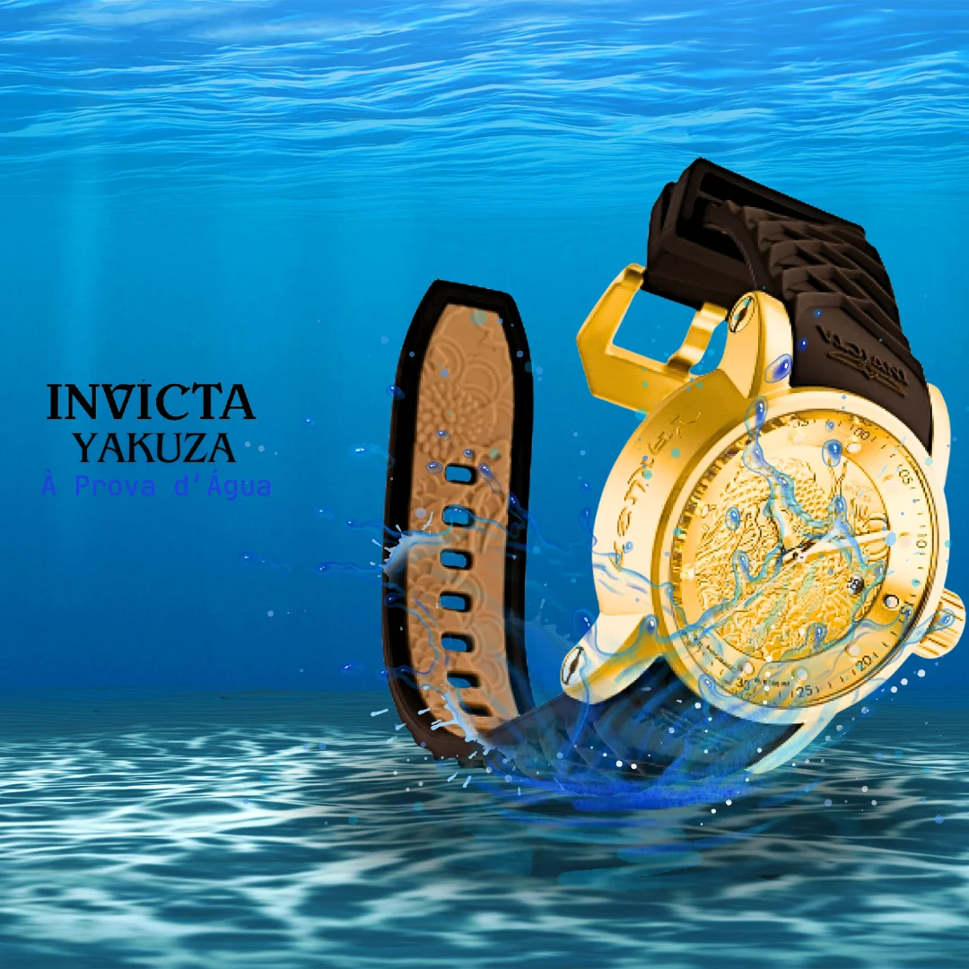 Relógio Invicta Yakuza Automático Banhado a Ouro 18K À Prova D'água Fundo Transparente Enviado na Caixa