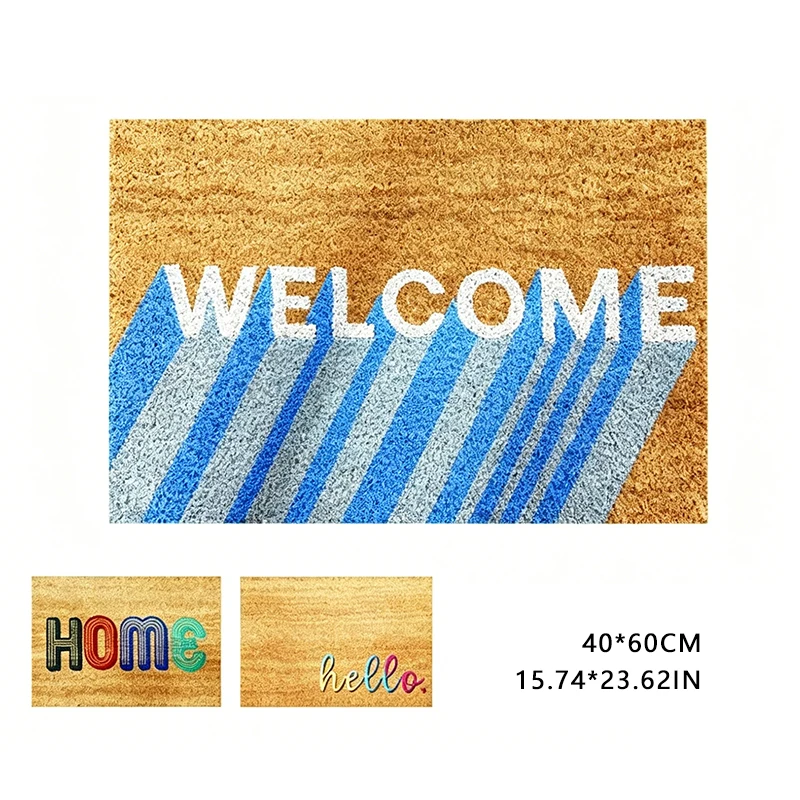 Tapis d'entrée antidérapant avec motif de bienvenue 3D, tapis absorbant en fibre de coco pour porte d'entrée, élimine la saleté et la poussière pour l'intérieur et l'extérieur de la maison