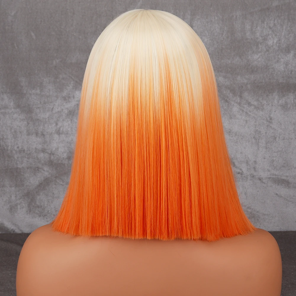 WERD-Cabelo curto sintético Bob com parte do meio para senhora, peruca resistente ao calor, peruca loura Cosplay, laranja