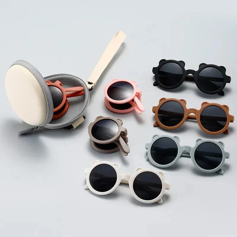 Mignon petit ours pliant enfants lunettes de soleil garçons filles Protection solaire lunettes de soleil mode bébé Protection UV lunettes pour enfants