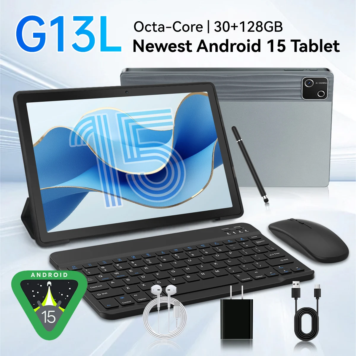 BUFO Octa‑Core Android 15 Tablet US Local Warehouse, 10.1 Inch IPS HD Screen Widevine L1 Support 30GB(6+24) RAM 128GB ROM 6200mAh Battery TF 1TB Expand Dual Camera