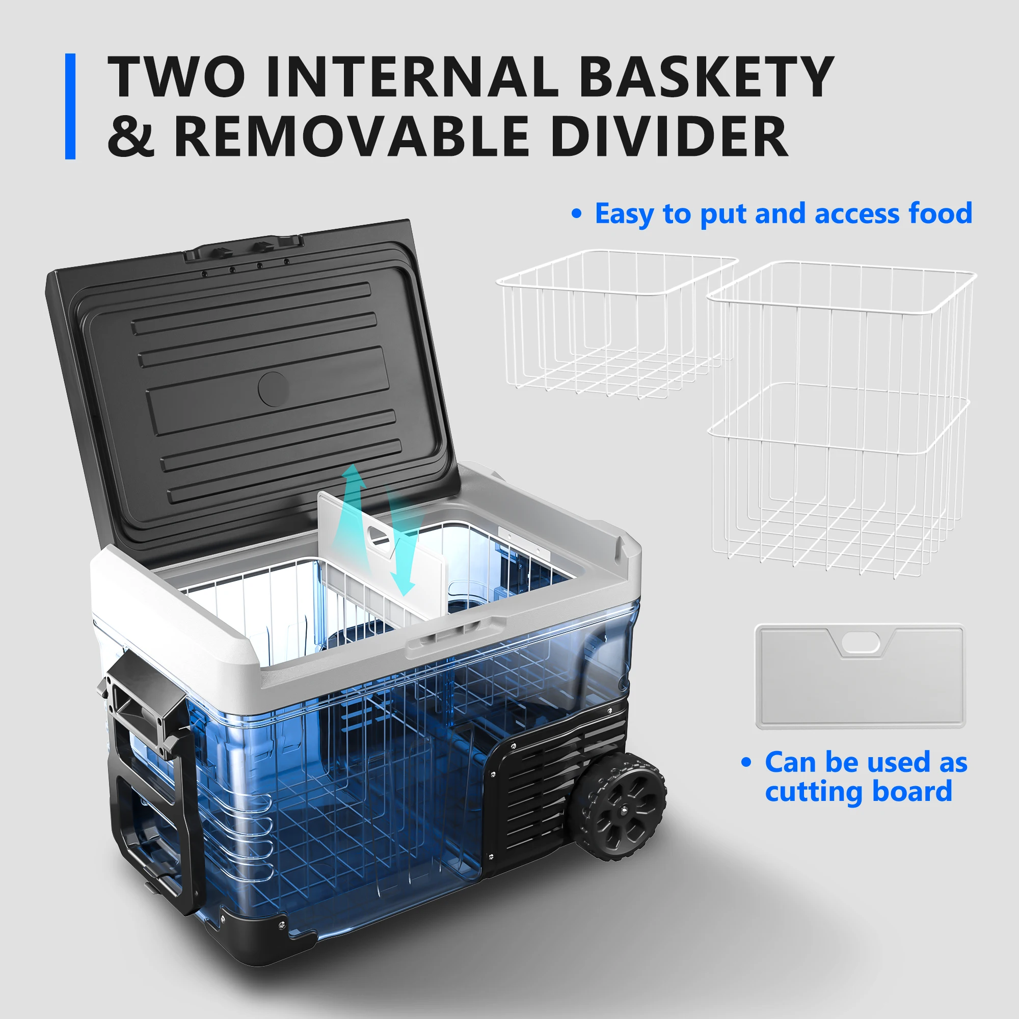 

SIMZLIFE 35L Car Refrigerator, Electric Cooler, Portable Freezer 12V/24V DC,110-240V AC,Fast -4℉~68℉ with Wheels and Basket