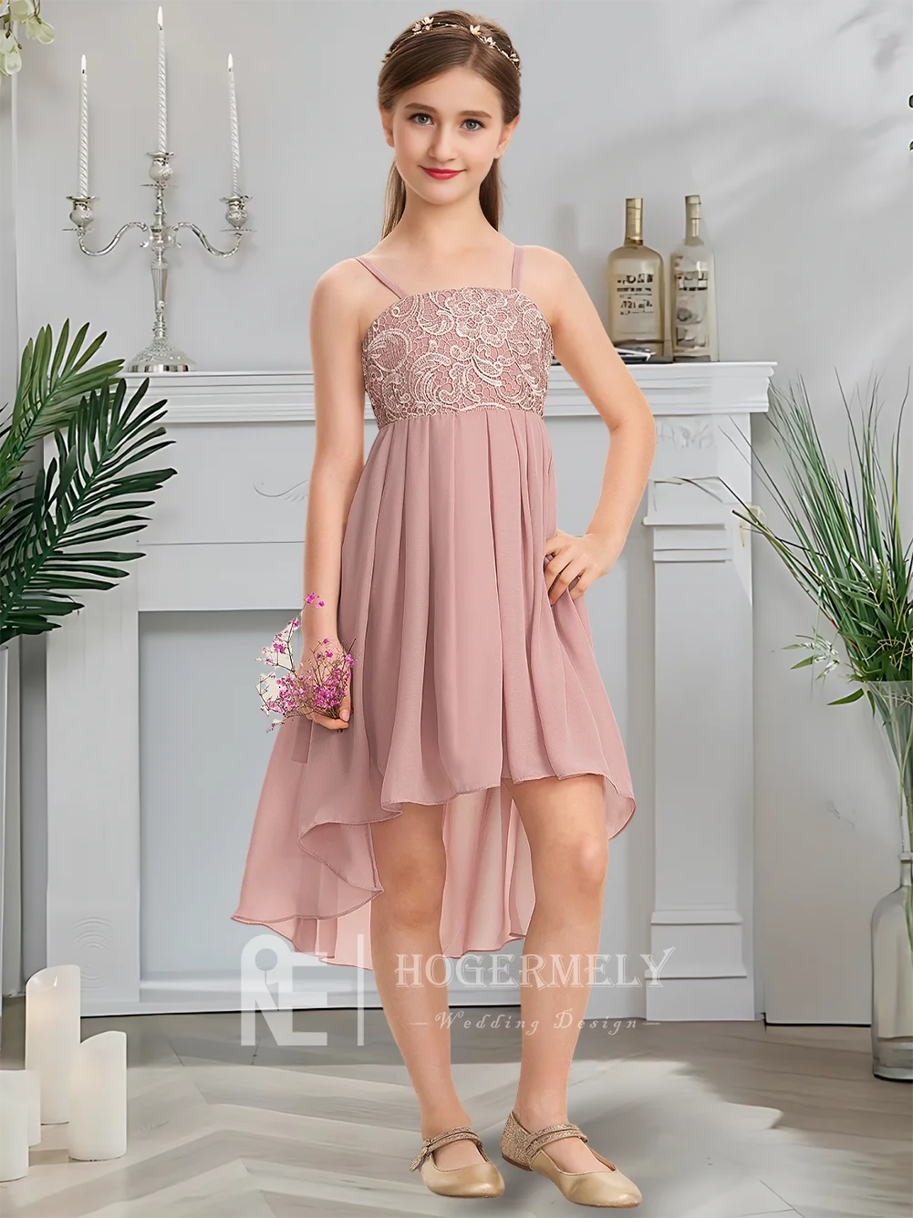 Роскошное платье подружки невесты с квадратным вырезом, лиловое платье с цветочным узором для девочек, асимметричное шифоновое кружево, наряд для священного причастия, свадьба