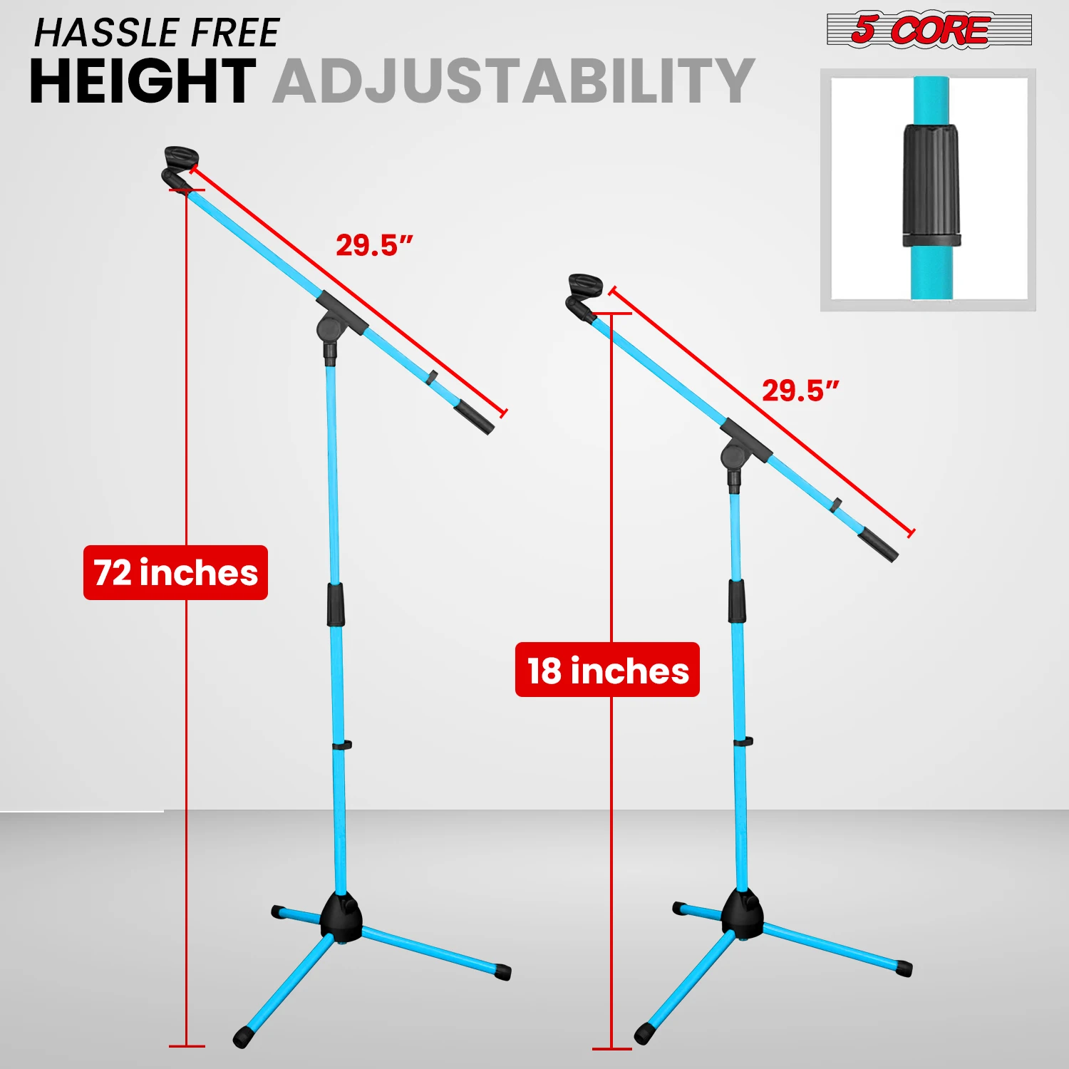 5 Core Mic Stand Floor Pair Universal Height Adjustable Tripod Microphone Stands w Boom Arm