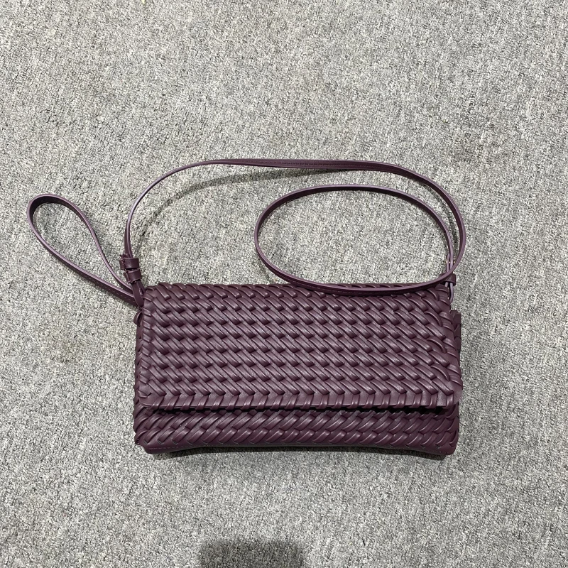 

Luxury Handbags for Women With High Quality PU Leather Woven Shoulder Bag and Coin Purple Handbag Summer Trend Dinner Bag