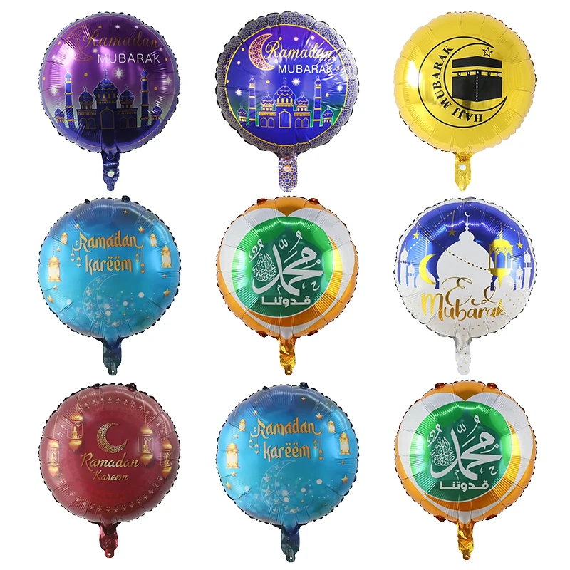 

18 inch Eid Mubarak Round Foil Balloons Hajj Mubarak Helium Balloon Ramadan Mubarak Decorations