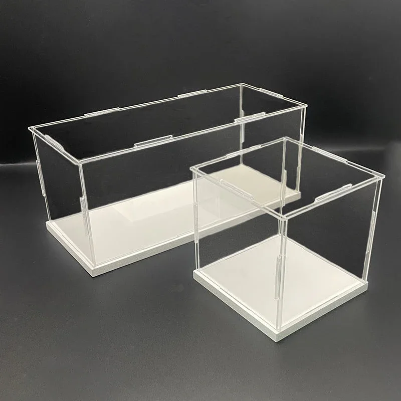 Vitrine aus klarem Acryl mit dickem Sockel, Acryl box für Figuren puppen, Plexiglas vitrine mit