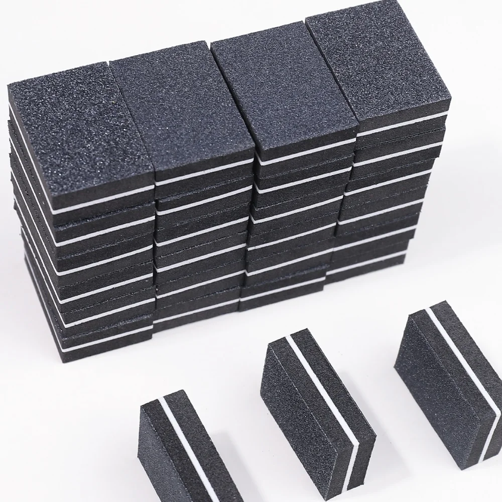 50個入り ブラック両面ネイルバッファーブロック、プロ用マニキュアペディキュアスポンジファイル、ネイルアート、サロン＆家庭用