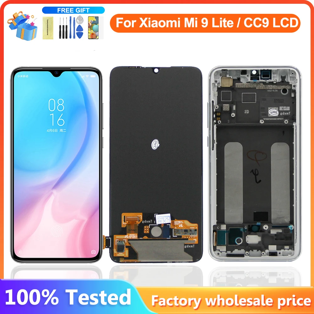 AMOLED Display For Xiaomi Mi 9 Lite LCD Display Touch Screen Digitizer Assembly With Frame For Xiaomi Mi CC9 Mi9 Lite