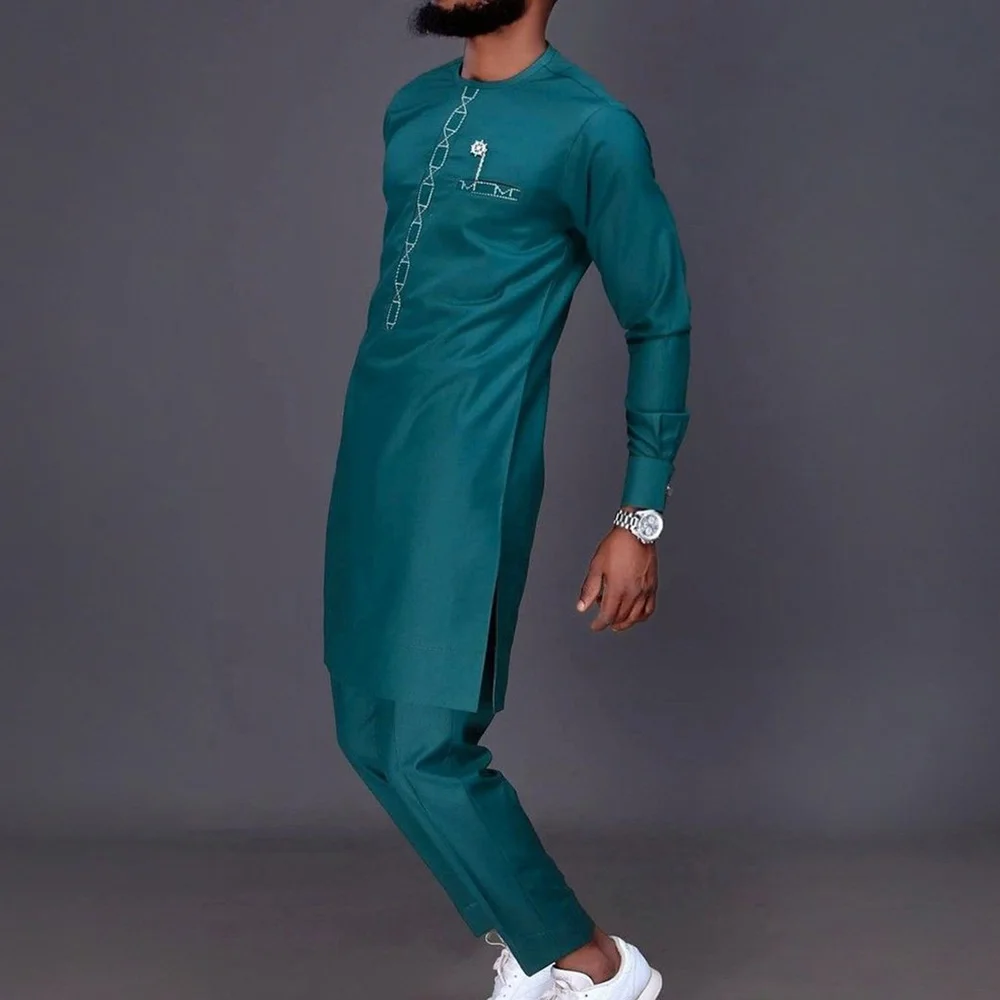 Abiti eleganti tradizionali da uomo africani estivi Outfit Dashiki 2 pezzi camicia e pantaloni Set completo di vestiti firmati Costume di marca Abaya