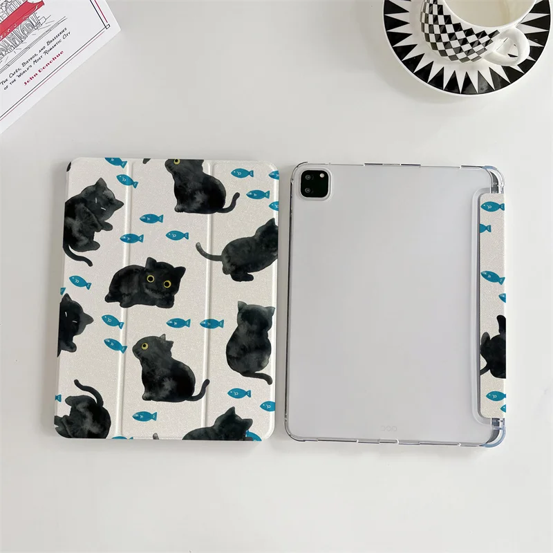 Etui na iPada Pro 11 cali Air 2024 iPad Air 5/4 10.9 10th 7/8 10.2 9.7 cala Air3 10.5 mini 6/5/4 Etui Cute Cat Cover z uchwytem na długopis
