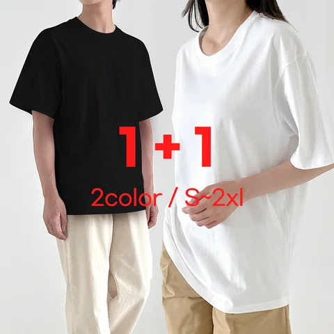 🚀국내당일출고🚀❤2장 세트❤다온결 무지 반팔티. 부드러운 순면 편안한 착용감, 트렌디한 오버핏 데일리 룩 필수템