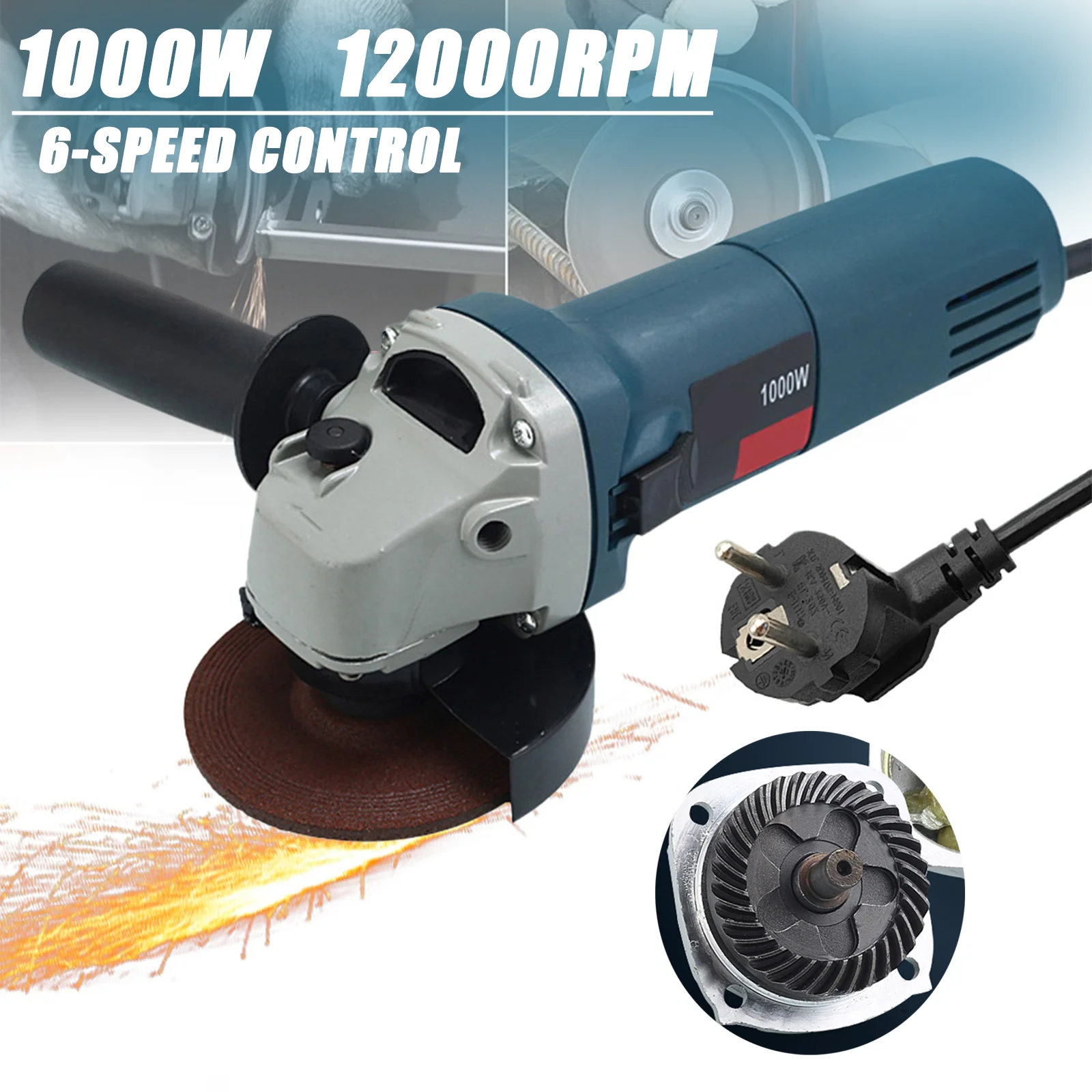 Meuleuse d'angle électrique 1000W, 220V, avec cordon, 6 vitesses, 125mm, meulage électrique, coupe, polissage, outils électriques