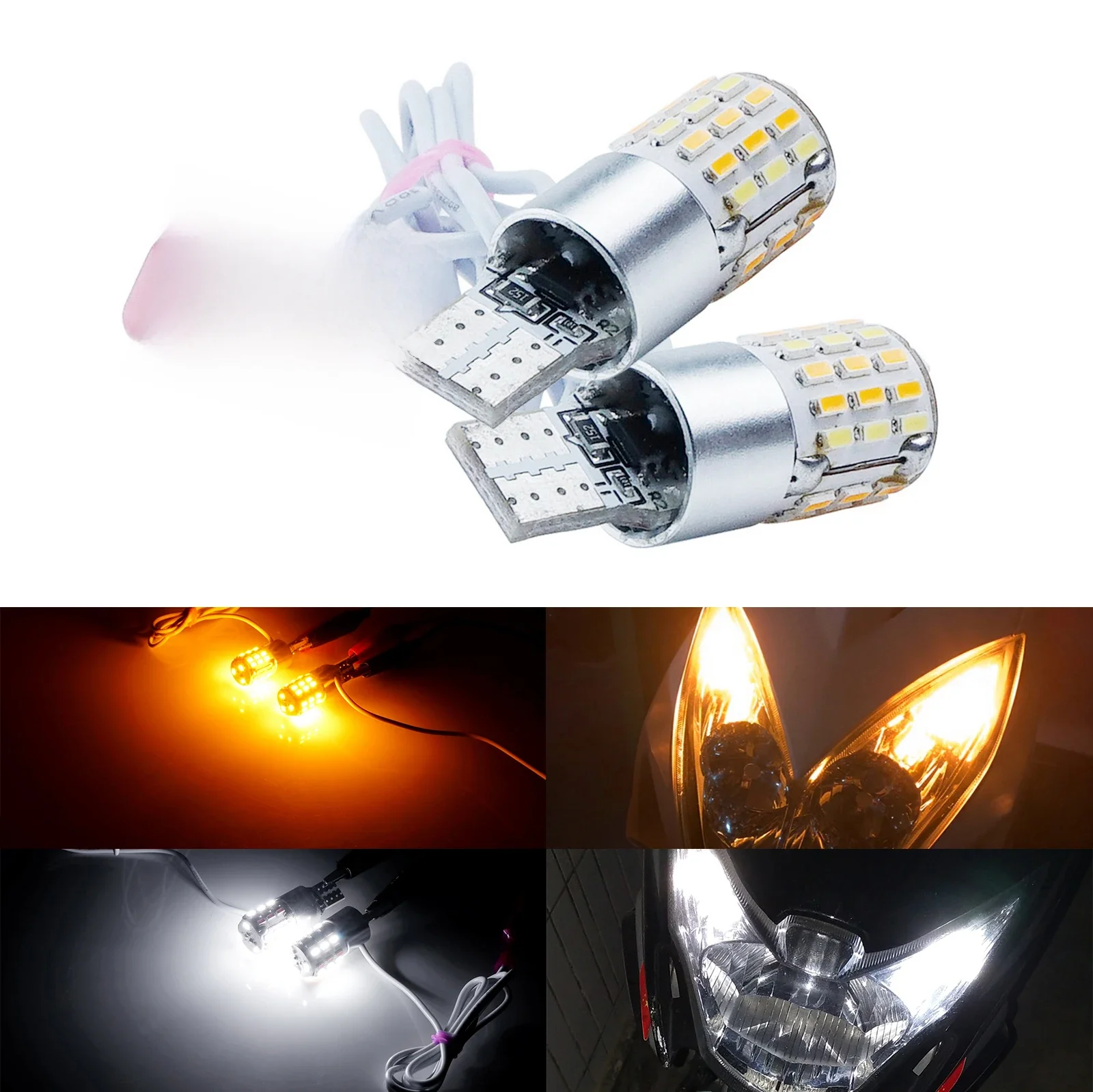 AliExpress ANG RONG ANGRONG 2x Motorcycle Bike T10 W5W Dual Color LED Sidelight DRL Turn Singal Light Bulbs