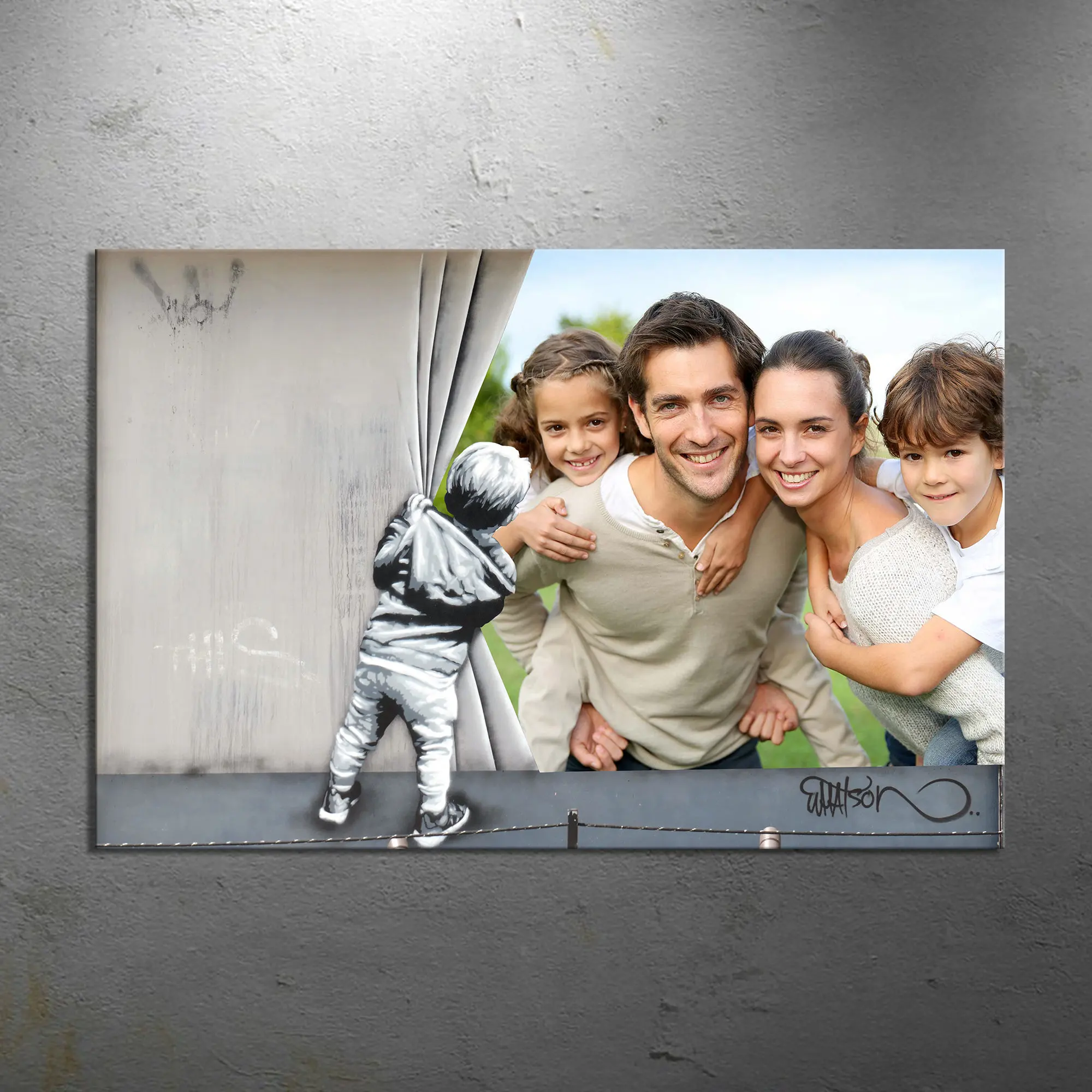 Custom Your Photos Behind the Curtain Children's Graffiti Art Banksy Wall Art Canvas Print Poster for Family Room Decoratio Gift