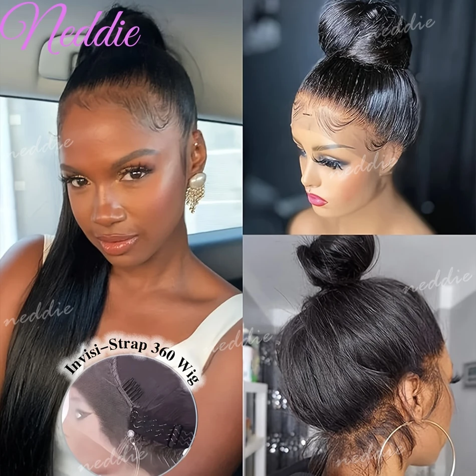 

13x6 13x4 Black Hd 360 Full Lace Invisible Strap Snug Fit Wig Glueless Bone Straight Frontal Wig Lace Front Wig 100% Human Hair
