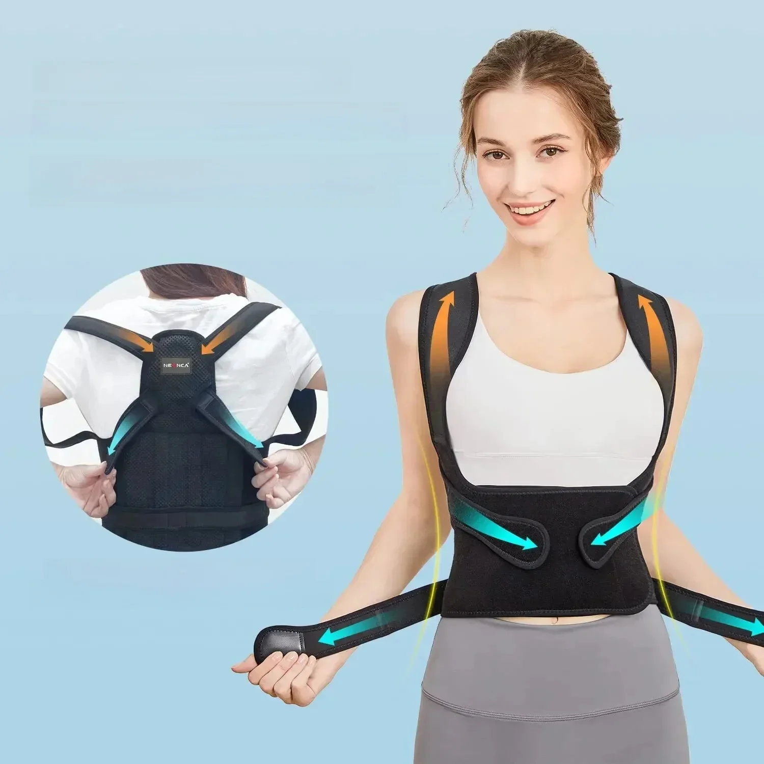 Sangles orthopédiques 4WD pour hommes et femmes, attelle de posture dorsale entièrement réglable, attelle de colonne vertébrale confortable et efficace