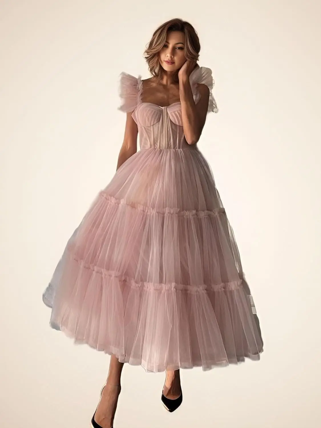 Beautiful Bead Sweetheart Tulle Dress for Women Tea Length A Line Cocktail Dresses Elegant Short Coset Prom Dresses for Teens