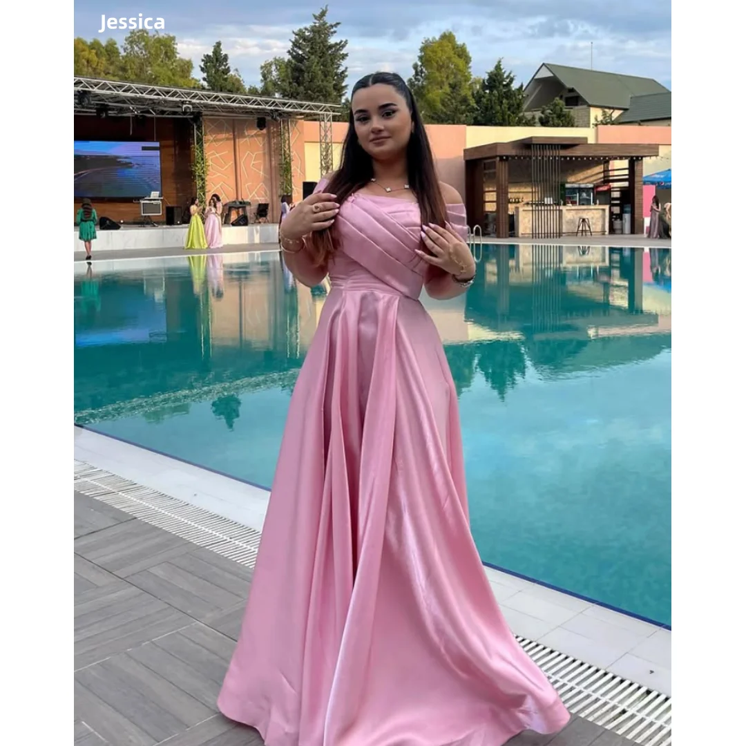 

Jessica Satin Pleats Evening Dresses A-shaped Pink Prom Dresses Special Occasions Princess Wedding Party Dresses Customized