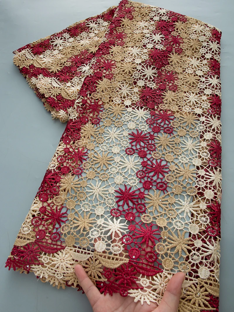 2025 High Quality Nigerian Guipure Cord Lace Fabric African Sequins Water Soluble Lace Fabric for Women Party Dresses Sew TY4553