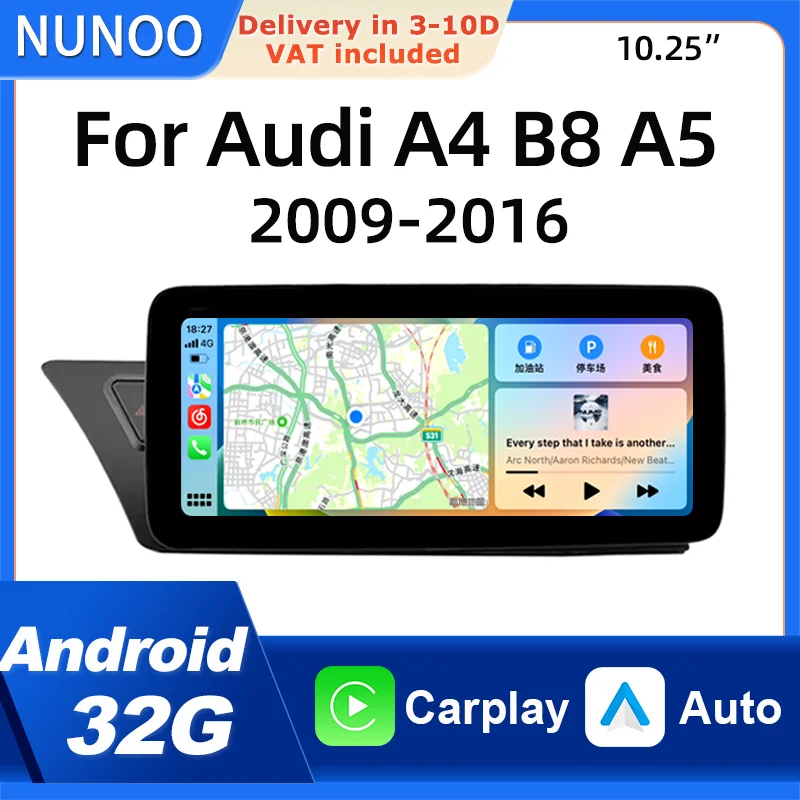 Image of 10,25-Zoll-Android-14-Auto-Wireless-Carplay-Touchscreen für Audi A4 B8 A5 2009-2016 Radio Multimedia Intelligentes Navigationssystem