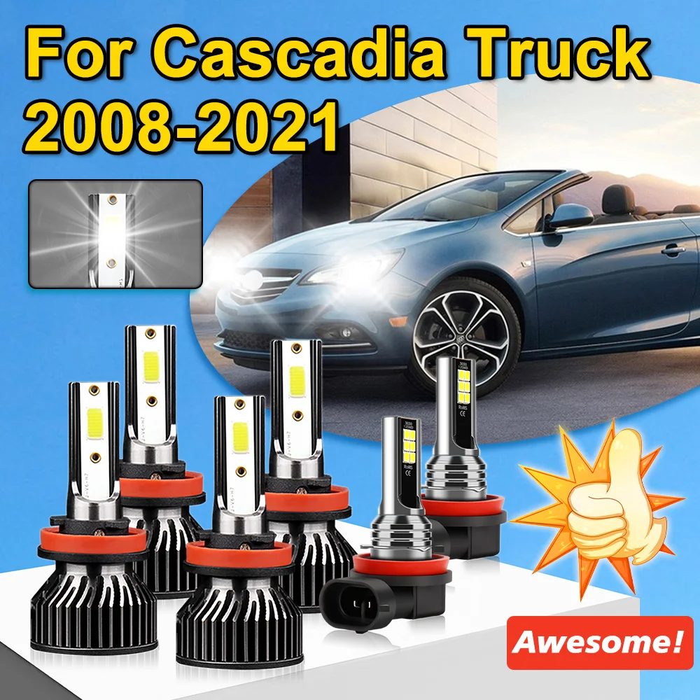 

4/6 шт. для Cascadia Truck 2008-2021 автомобильные фары 25000LM H11 дальнего ближнего света + 6000K H11 противотуманные фары 12 В