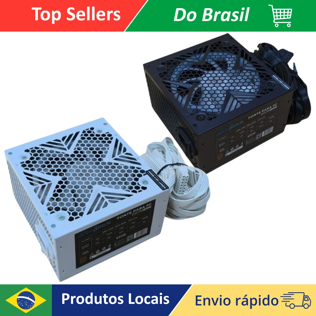 Fuente de Alimentación Gamer de 650W Royal 80 Plus Active PFC Bronze con Ventilador RGB Bivolt Automático para PC de Alto Rendimiento, Negro o Blanco