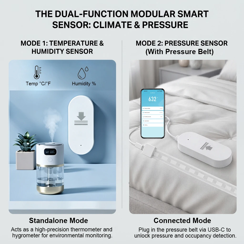  2in1 Zigbee Tuya Pressure Temperature Humidity Sensor Occupancy/Presence Detector Stress Belt Smart Life Home Automation Scene