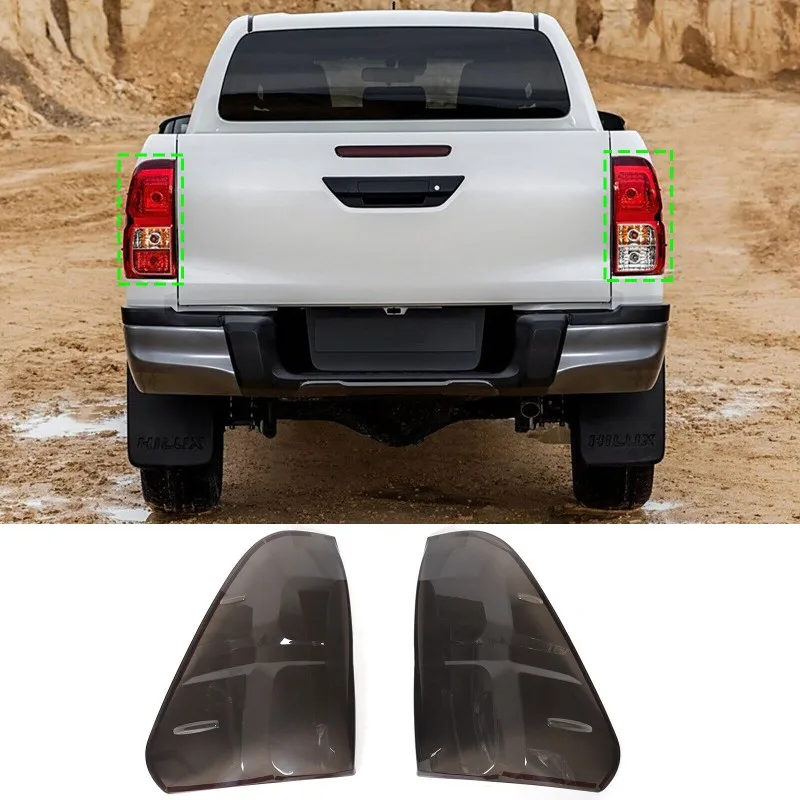 2PCS ABS Smoked Black Car Tail Light Guards Cover For Toyota Hilux SR Revo 2005-2019 Rear Lampshade Trim Accessories Shell