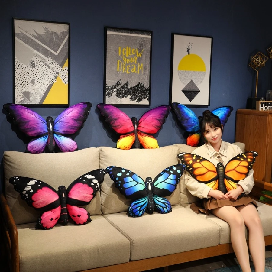 Colorful 3D Butterfly Pillow Decorative Animal Throw Pillows Print Accent Pillow Stuffed Cushion Bed Bedroom Couch Room Decor