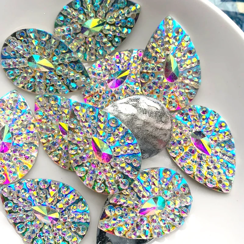 60 sztuk 20*30mm żywica kropla dżetów Strass kryształ akcesoria do szycia sukienki kostiumy ubrania sztuka Charms Diy -Y400*5 — zdjęcie 2